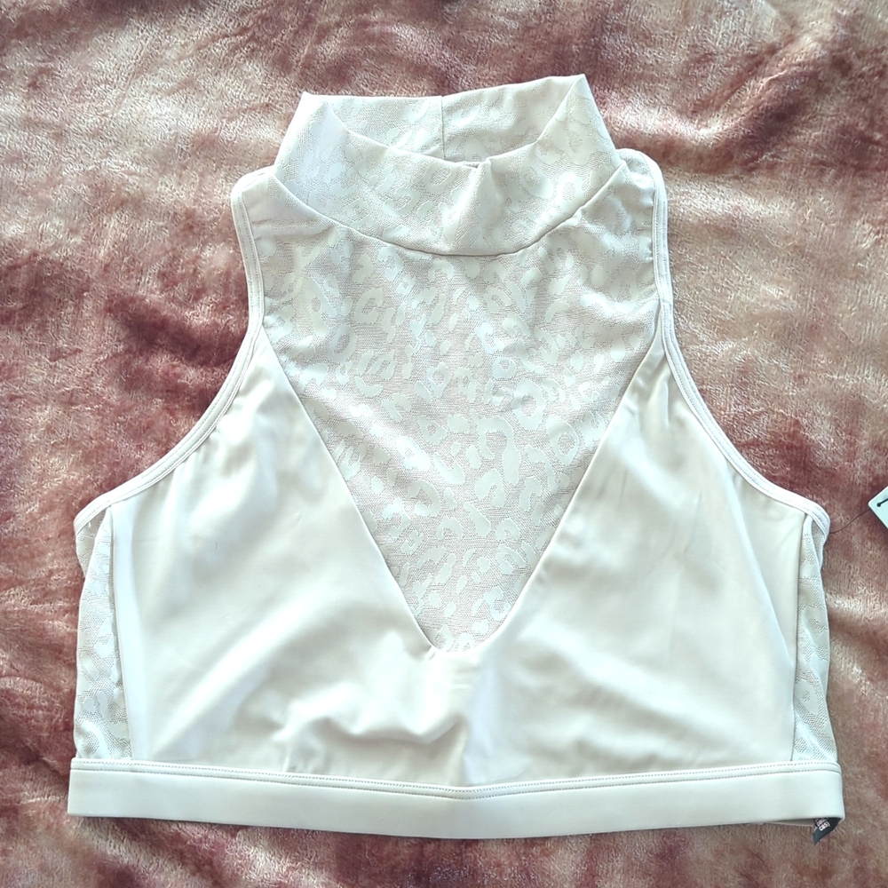 New Victoria's Secret Leopard Print Mock Neck Crop Top Sports Bra Sz Large